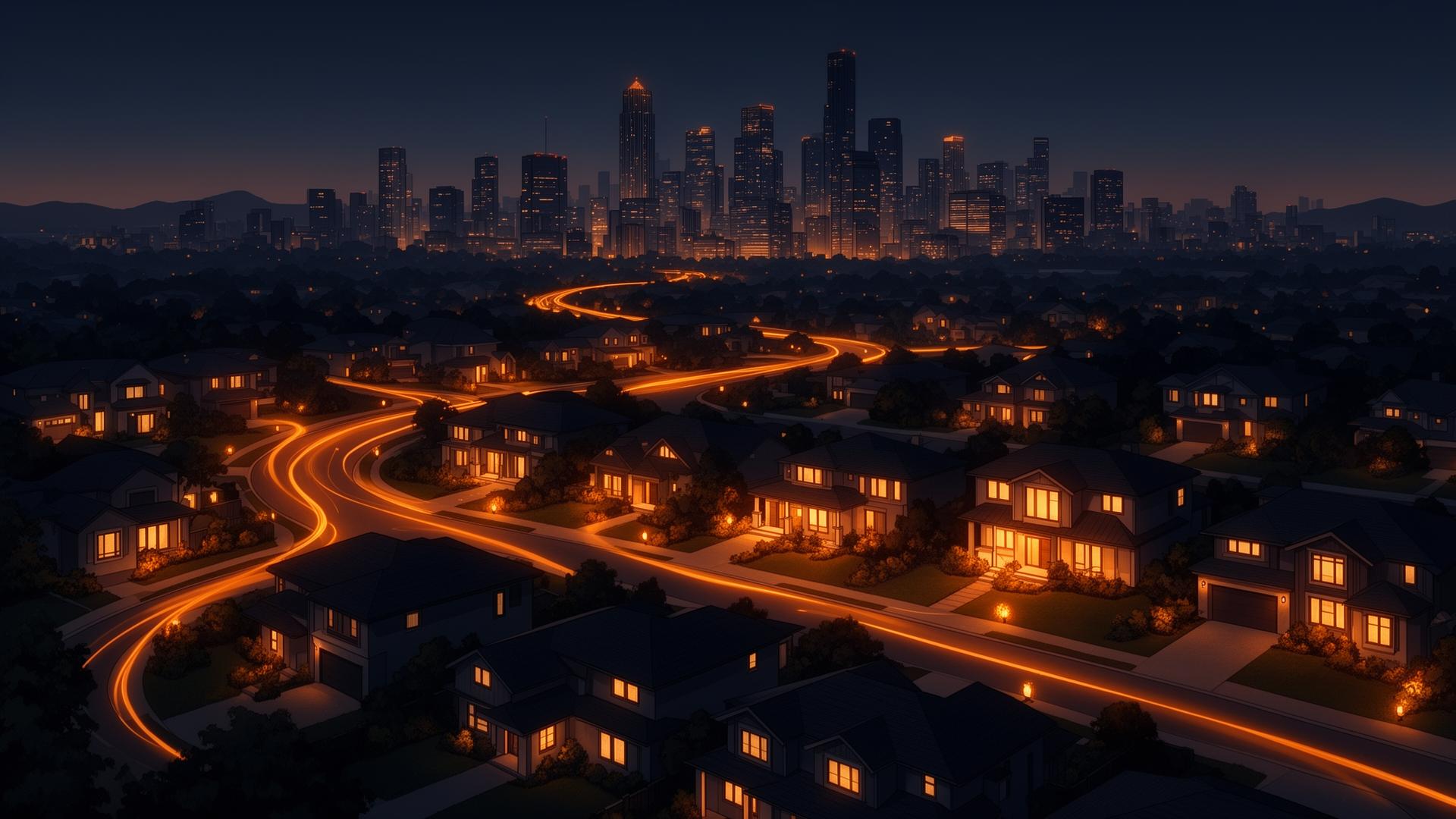City skyline with residential neighborhoods representing local marketing reach